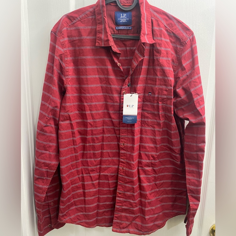 Red Striped Casual/Semi-Formal Shirt for Men, Size 16.5 neck | NWT